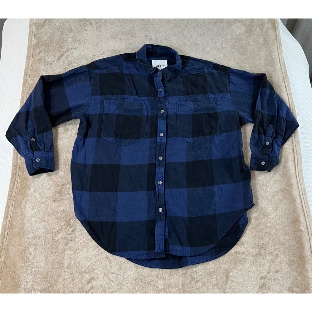 Aerie Buffalo Plaid Flannel Shirt Women's Small P Blue Oversized Cotton L/S